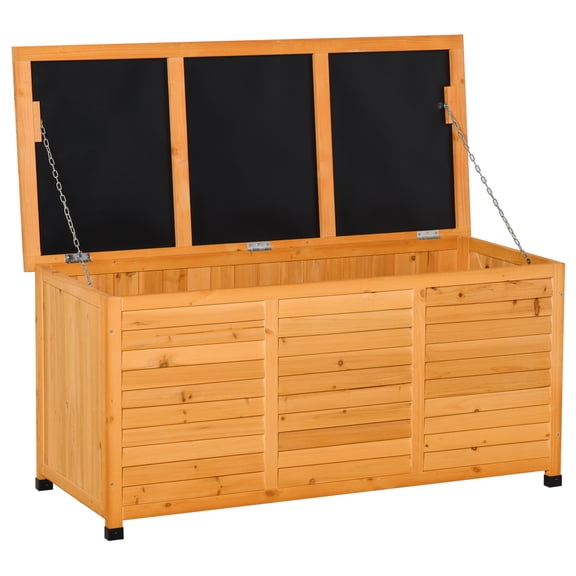 Homiyad 75 Gallon Deck Box Wooden Outdoor Storage Container Aerating Gap Weather-Resistant Yellow | Aosom.com