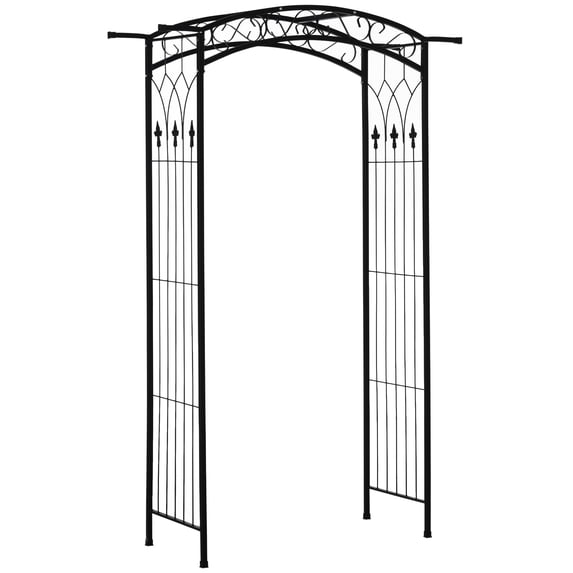 Homiyad 7Ft Metal Garden Arch, Functional Support, All-weather Resistance, Top Extension Bar, for Wedding, Party, Ceremony, Black | Aosom.com