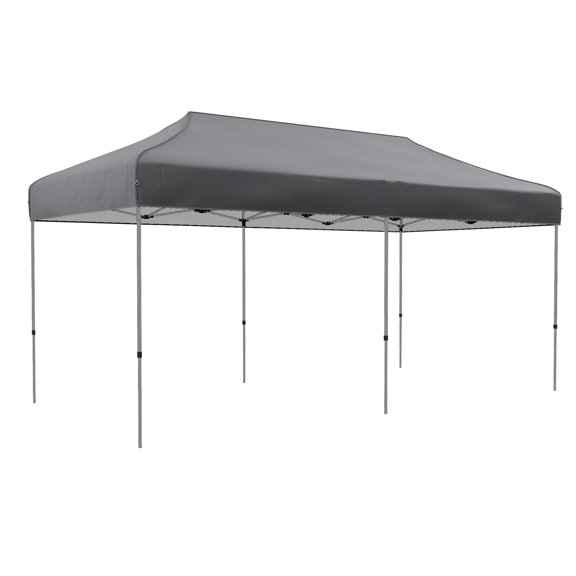 Homiyad 9.6' x 19.2' Easy Up Canopy Tent, Adjustable Height, Wheeled Carry Bag, Gray | Aosom.com