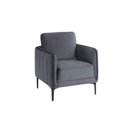Homiyad Beautiful Elegant 1PC Accent Chair Gray Velvet Fabric Upholstered Plush Metal Legs Living Room Chair
