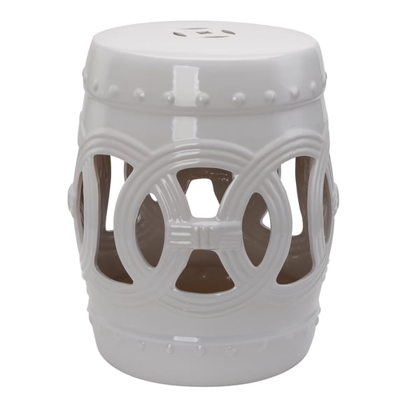 Homiyad Ceramic Garden Stool, with Double-Coin Knotted Ring Design, Glazed easy clean, support up to 300 lbs, Home Collection, White | Aosom.com
