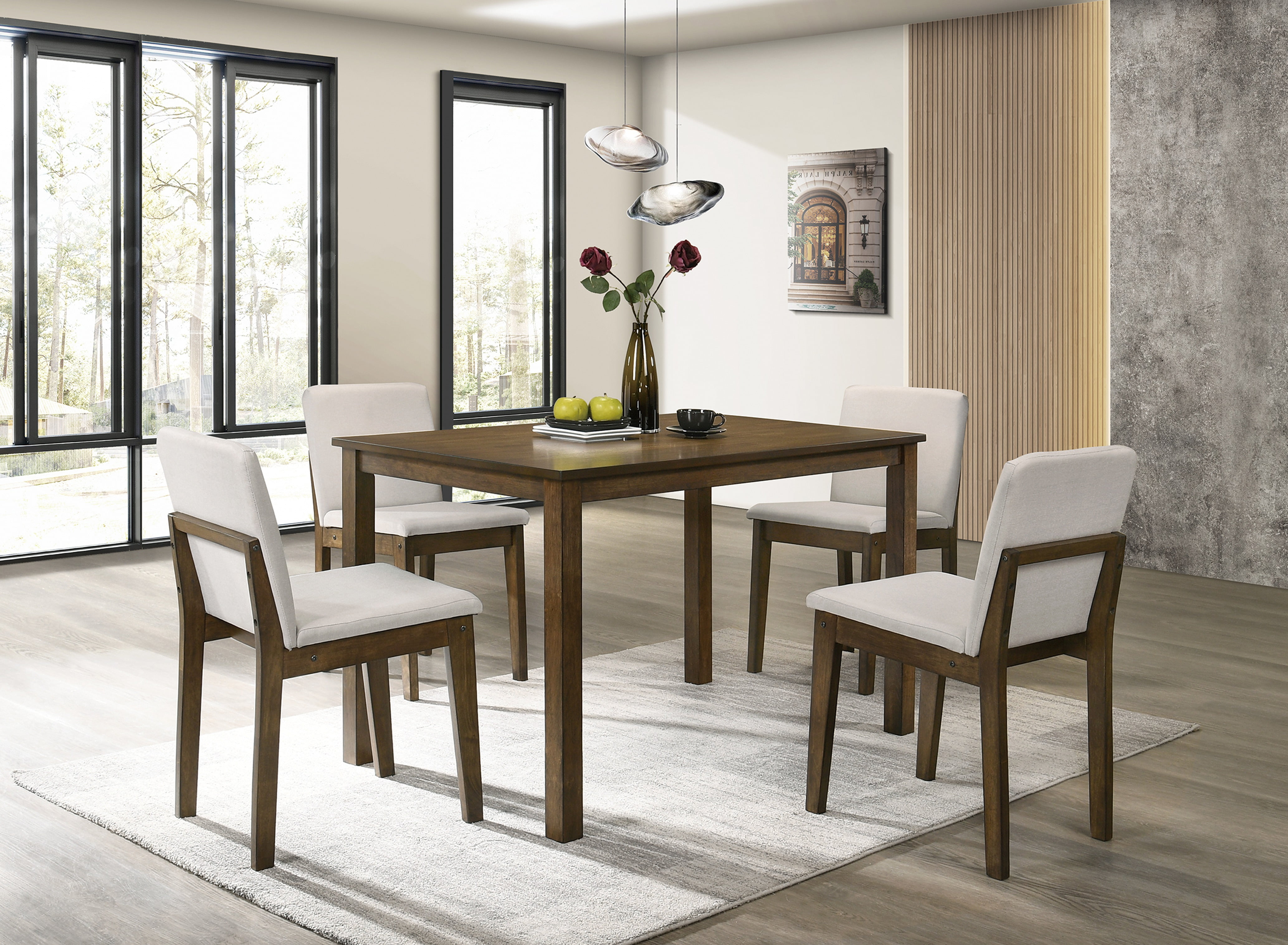 Homiyad Dark Walnut Finish 5pc Dining Room Set Dining Table 4X Chairs ...