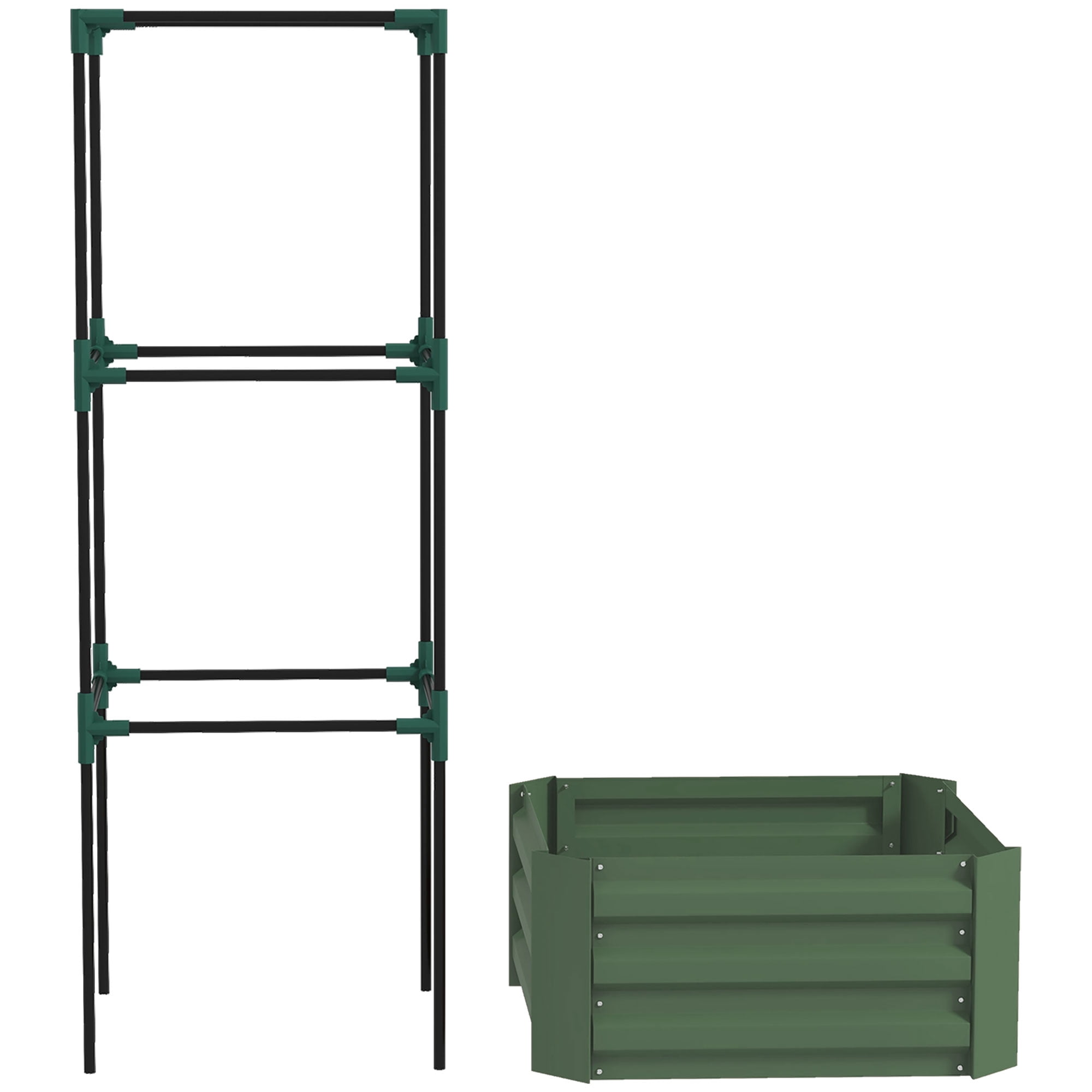 Homiyad Galvanized Planter Box, 24" x 24" x 11.75" Raised Garden Bed with Tomato Cage for Climbing Vines, Light Green