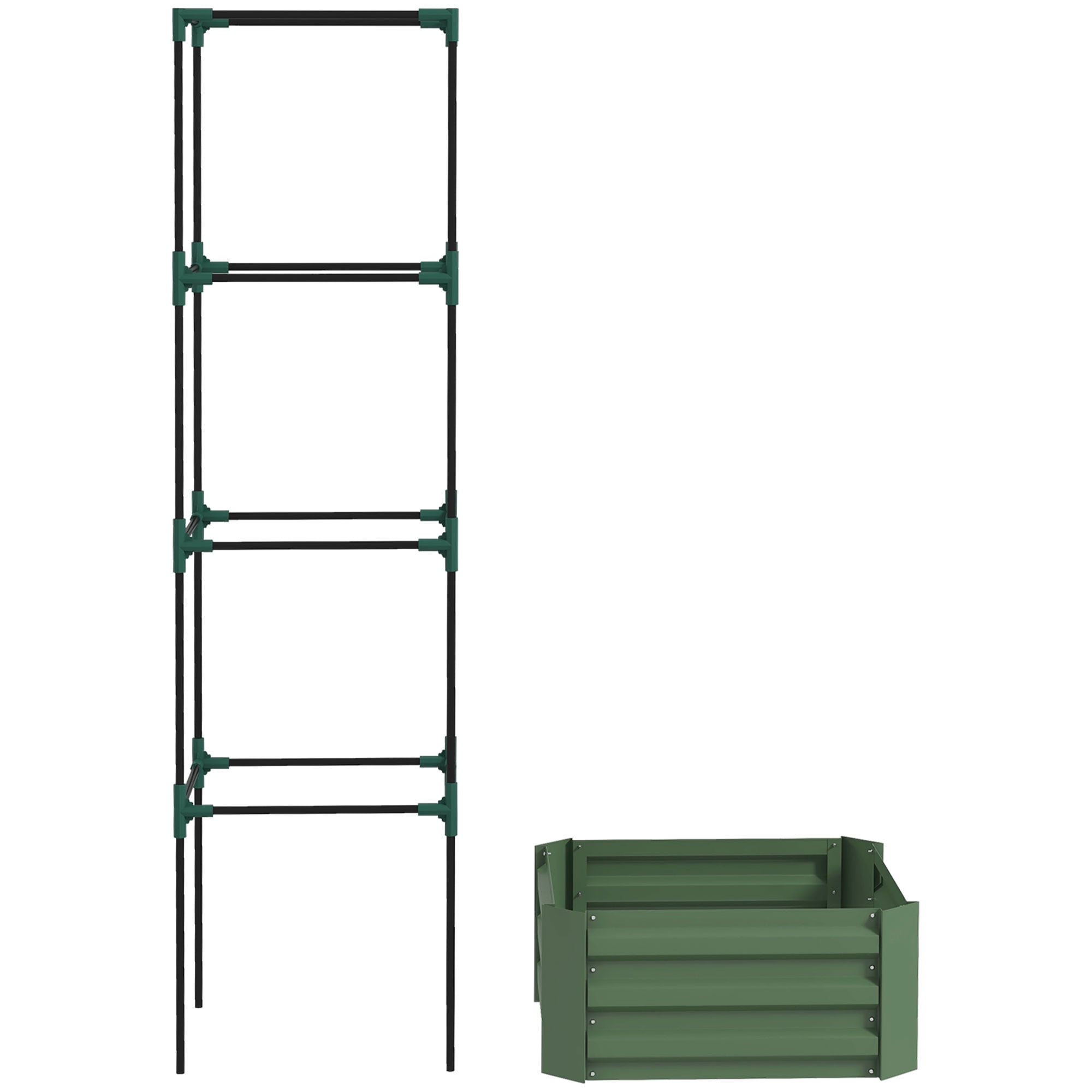 Homiyad Galvanized Planter Box 24x24x11.75 with Tomato Cage for Climbing Plants Green Raised Garden Bed| Aosom.com