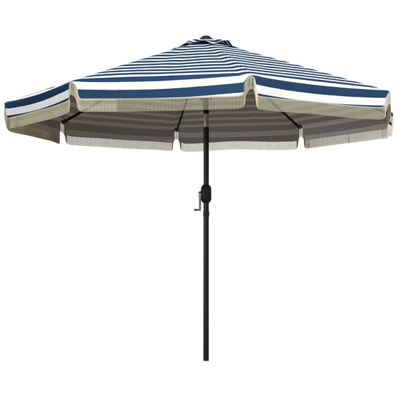 Homiyad Garden Umbrella: 9ft, Blue Stripe with Tilt Crank and Ruffled Design for Deck and Pool Shade|Aosom.com