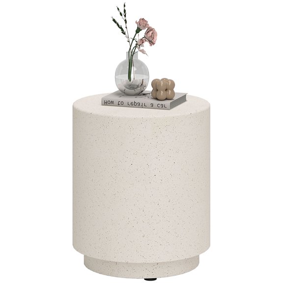 Homiyad Lightweight Accent Table with Concrete Finish Round Side Table, Light Yellow