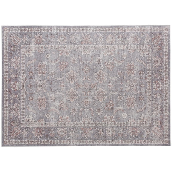 Homiyad Machine Washable Area Rug 5x7, Non-Slip Traditional Flower Print Floor Carpet for Living Room, Bedroom, Grey and Brown