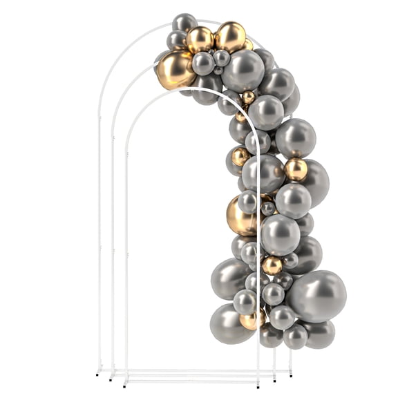 Homiyad Metal Arch Backdrop Stand Set of 3, 7/6.5/6 ft Wedding Arch Frame, Balloon Backdrop Arch Stand Set for Birthday Party, Bridal Shower, Graduation, Ceremony, Banquet Decorations, White