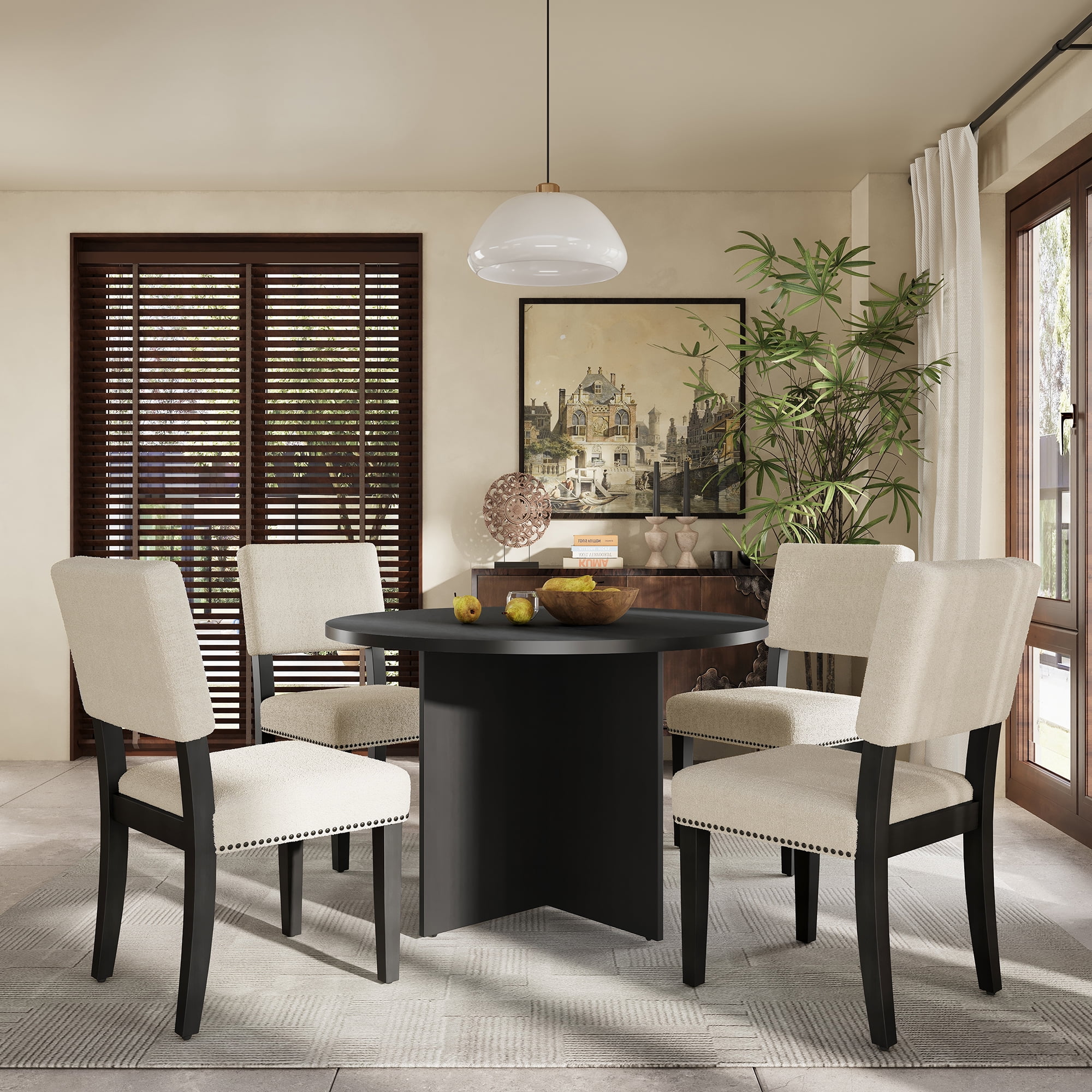 Homiyad Modern 5Piece Round Dining Table Set Pedestal Kitchen Table