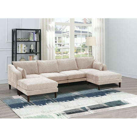 Homiyad Modern Gorgeous 6Pcs Modular Sectional Set Armless Chairs One Arm Chair Ottoman U-Shaped Couch Living Room Furniture