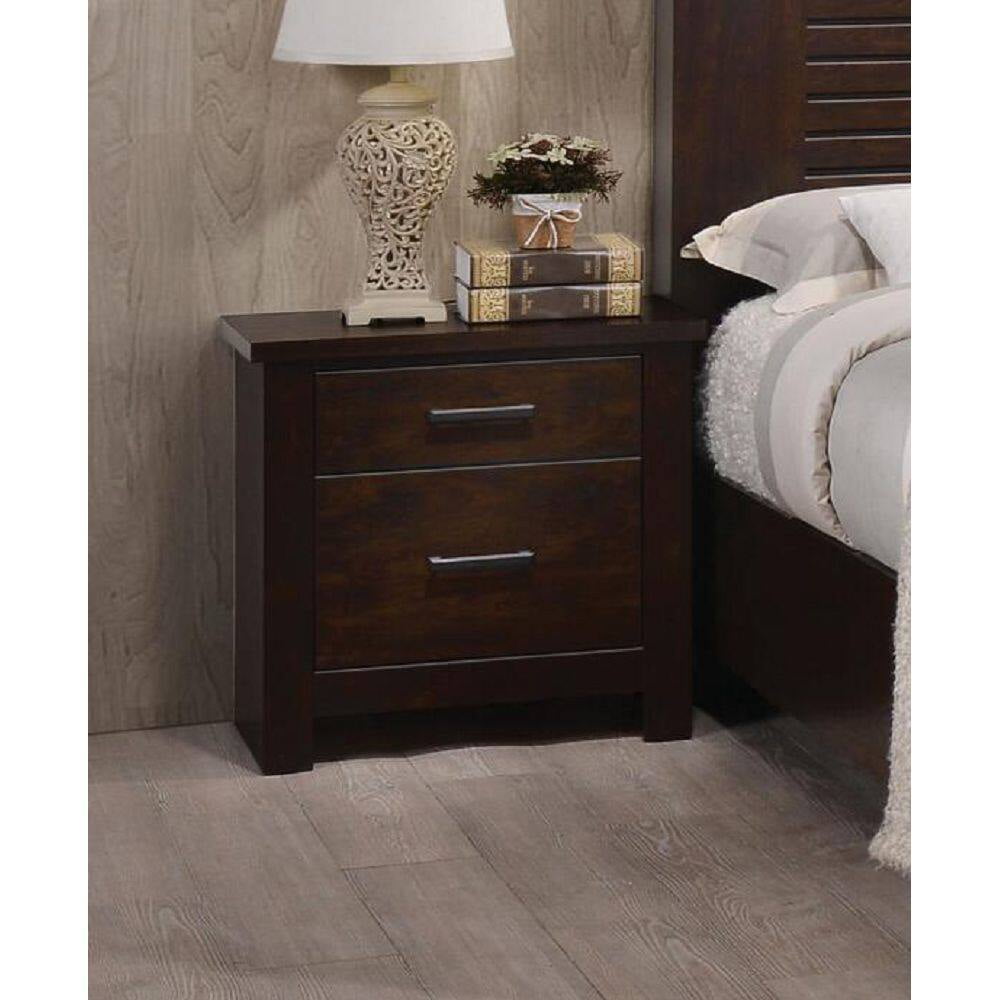 Panang Contemporary 2-Drawer Mahogany Nightstand with Metal Pulls