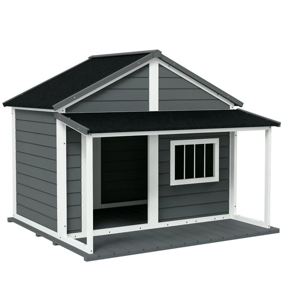 Homiyad Outdoor Cabin Style Dog House, Medium Dogs, 53 lbs, Gray