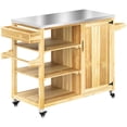 thumbnail image 1 of Homiyad Outdoor Grill Cart with Stainless Steel Top, Solid Wood Outdoor Kitchen Island with Wheels, Natural Wood, 1 of 8