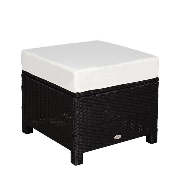 Homiyad Outdoor Ottoman 20 Inch PE Rattan Wicker Fade-Resistant Footrest with Cushion Steel Frame Black | Aosom.com