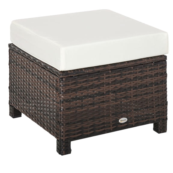 Homiyad Outdoor Ottoman 20 PE Rattan Wicker with Cushion Fade-Resistant Mixed Brown | Aosom.com