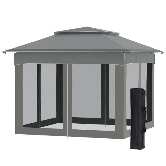 Homiyad Outdoor Patio Pop Up Canopy Gazebo Shelter with Zipper Netting, Carry Bag, 10.7'x10.7'x8.9', Dark Gray