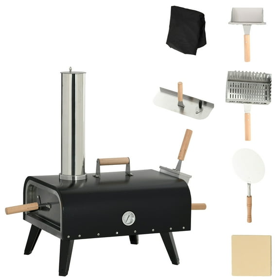 Homiyad Outdoor Pizza Oven Wood Fired with 12 Stone Peel Waterproof Cover for Patio Cooking Black| Aosom.com