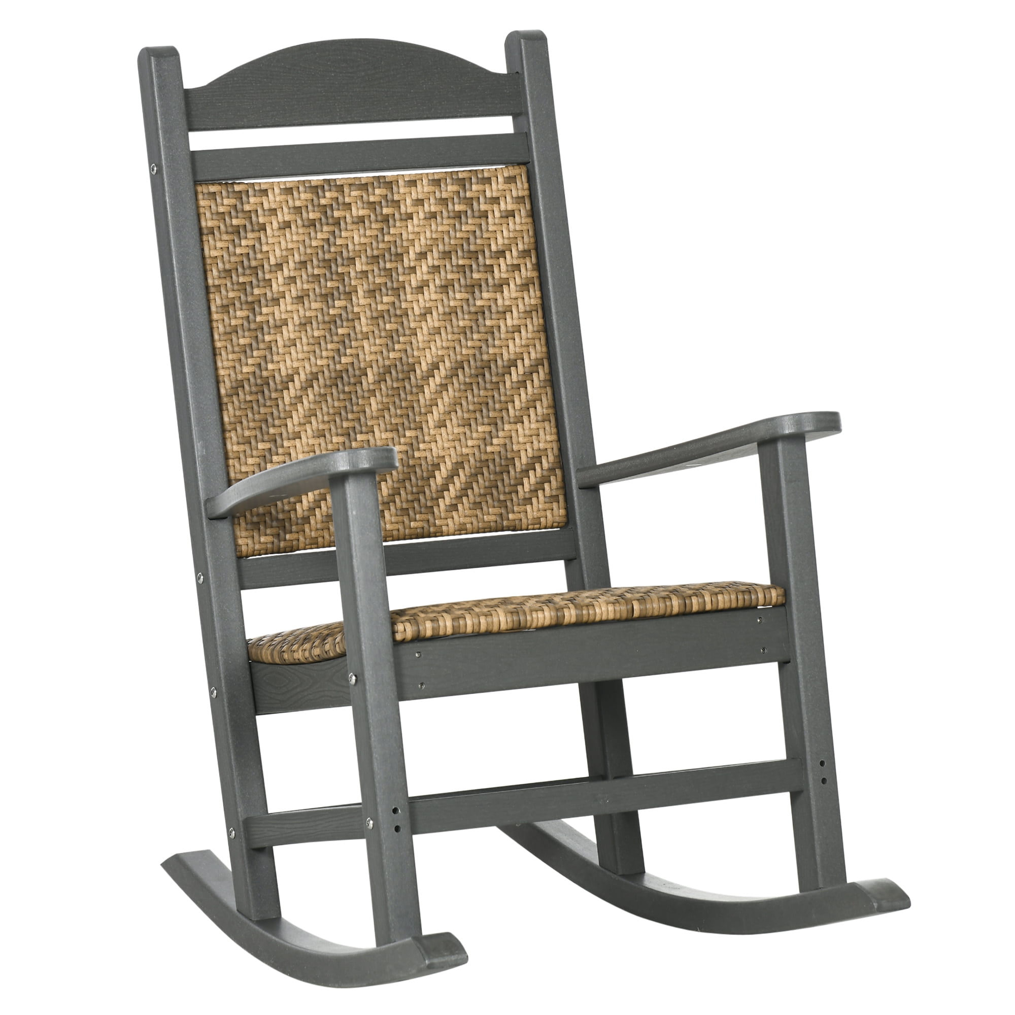 Traditional Dark Gray Wicker Porch Rocking Chair with Padded Seat