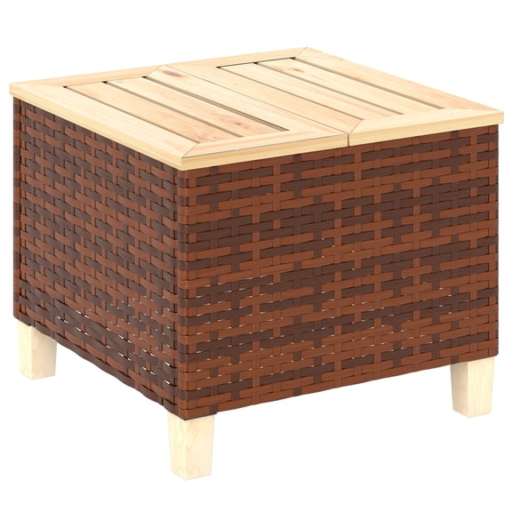 Homiyad Outdoor Side Table with PE Rattan, Patio End Table with Natural Fir Wood Tabletop and Legs, Weather Resistant Accent Table for Patio Pool Porch, Brown
