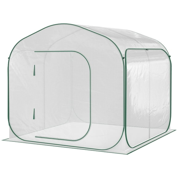 Homiyad Portable Greenhouse 7x7x6 Outdoor Garden Canopy Pop-up Zipper Door for Plants Flowers White | Aosom.com