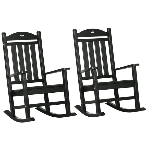 Homiyad Rocking Harmony: Black HDPE Outdoor Rocking Chair Duo with Armrests| Aosom.com