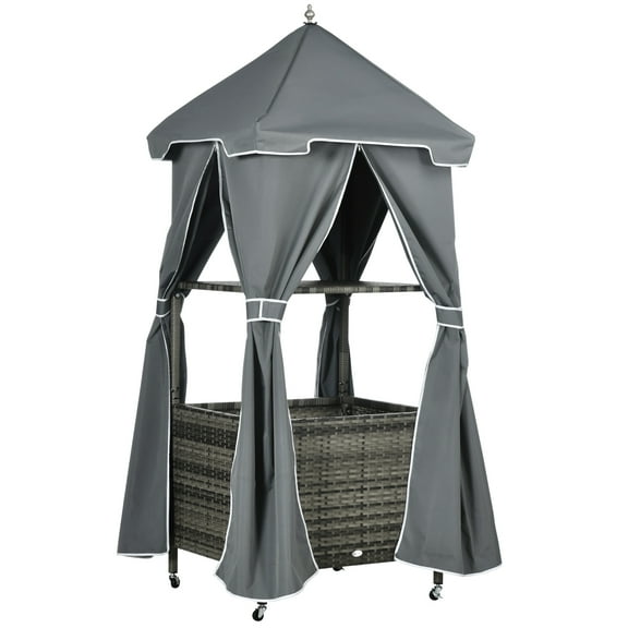 Homiyad Rolling Towel Valet Caddy PE Rattan Wicker Poolside Towel Storage with Shelf Basket Gray on Wheels | Aosom.com
