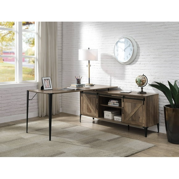 Homiyad Rustic Oak & Black Finish Writing Desk