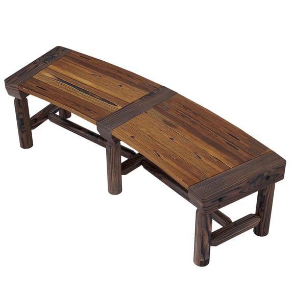 Homiyad Semicircular Wooden Garden Bench, Wrap Around Tree Seating for Yard, Brown | Aosom.com
