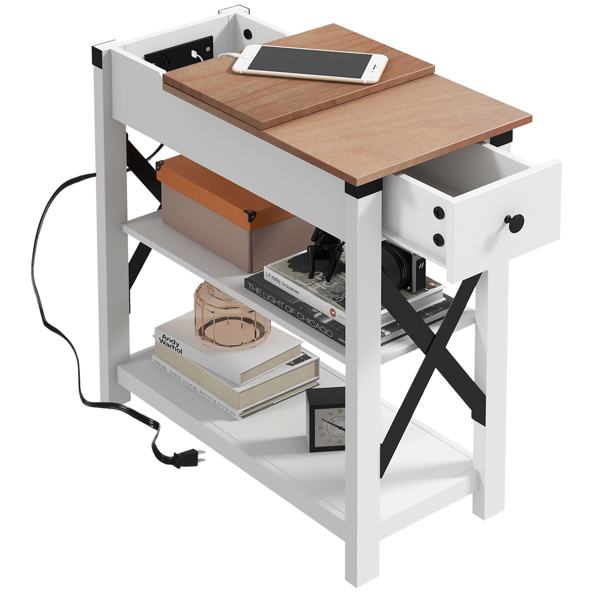 Picture of Homiyad Side Table with Charging Station, End Table with 2 USB Ports ...