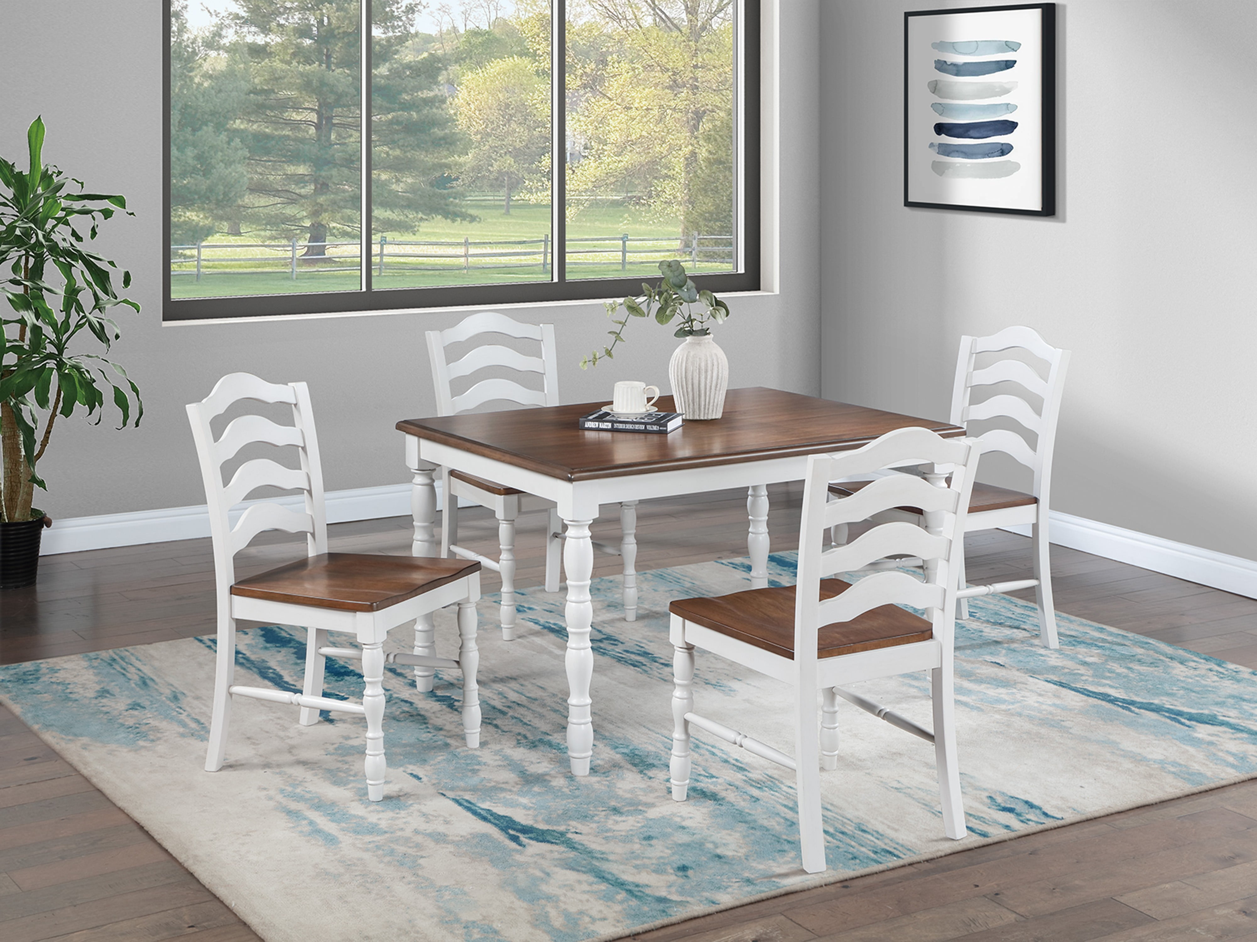Homiyad White 5-Pcs Dining Set Dining Table Chairs Unique Legs Natural ...