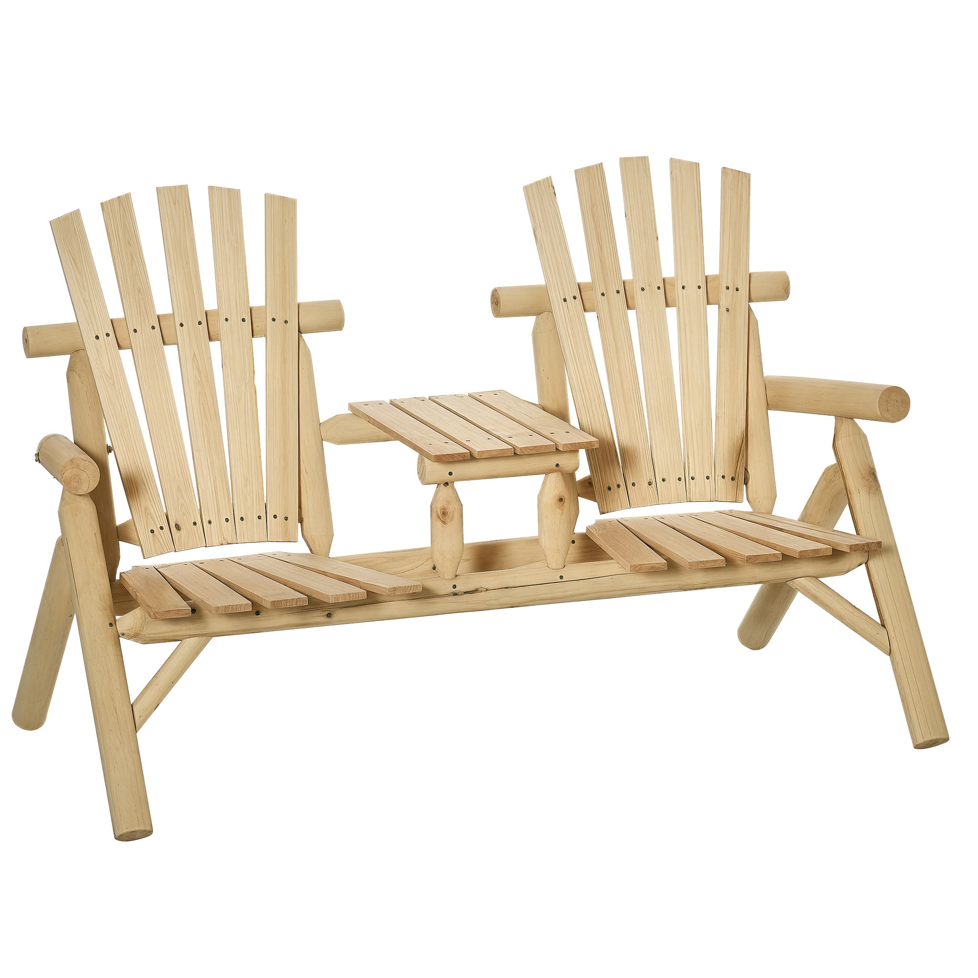Homiyad Wooden Adirondack Chair with Center Table, 2-Seat Garden Chair for Lounging and Relaxing Outdoors Natural | Aosom.com