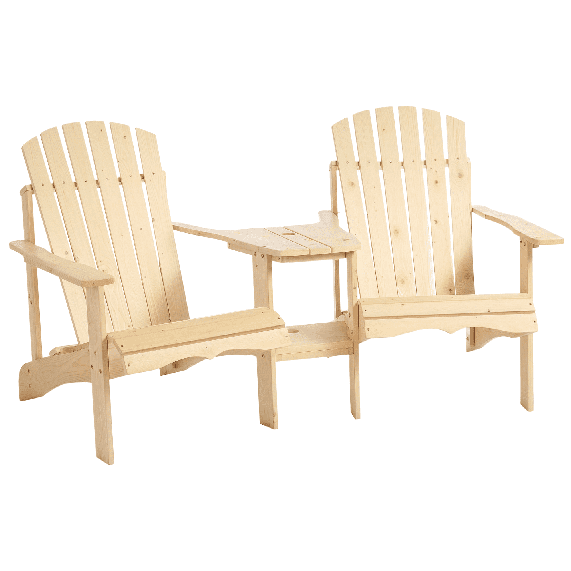 Homiyad Wooden Adirondack Chairs Set of 2 Outdoor Double Seat w/ Center Table Umbrella Hole Patio Backyard Deck Natural | Aosom.com