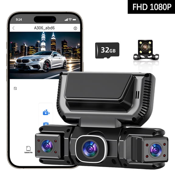 Homjin 4-Channel Dash Cam, Infrared Night Vision, IPS Screen, WiFi & OBD Cable, 24h Parking Monitor for Car