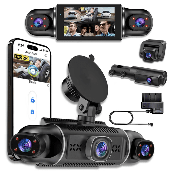 Homjin W2S 1080P Dash Cam with 64GB Card, WiFi 5-Channel Recording, Night Vision & Baby Monitor