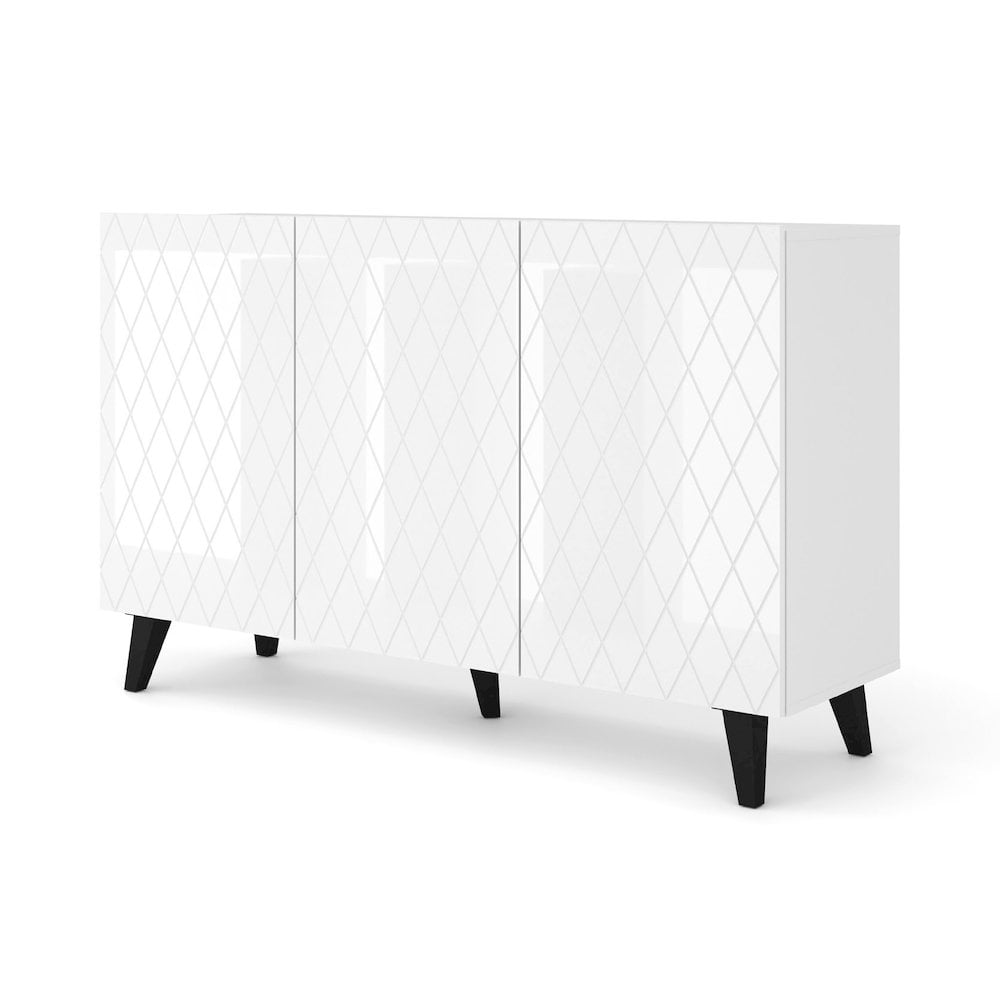 Homlando Diuna commode 145 3D / 56,9 in white / white gloss / black leg