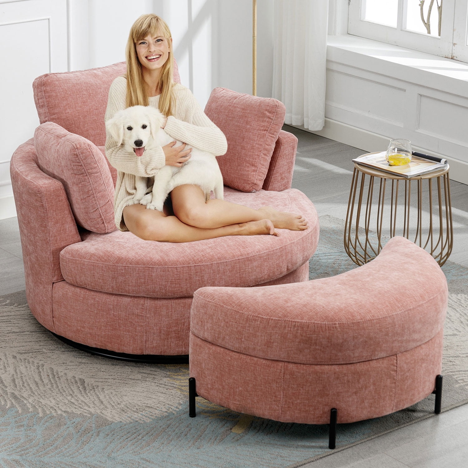 Pink swivel cuddle chair discount