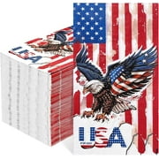 Homlouue 100 PCS 4th of July Paper Napkins Disposable 3-Ply Napkins Serve 50 Patriotic Party Supplies