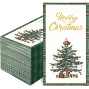 Homlouue 100 PCS Christmas Tree Paper Napkins Buffalo Plaid Disposable Napkins Christmas Party Supplies Serve 50