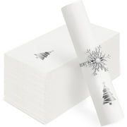 Waipfaru 100 PCS White Christmas Paper Napkins 3-Ply Silver Christmas Tree Disposable Napkins for Xmas Winter Holiday