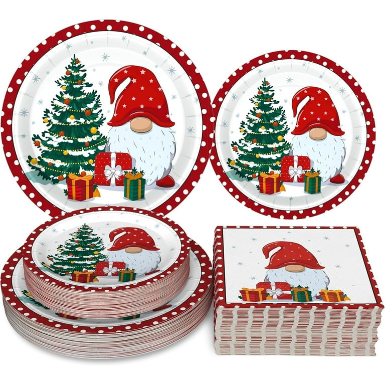 Waipfaru 200 PCS Christmas Paper Plates and Napkins Christmas Tree