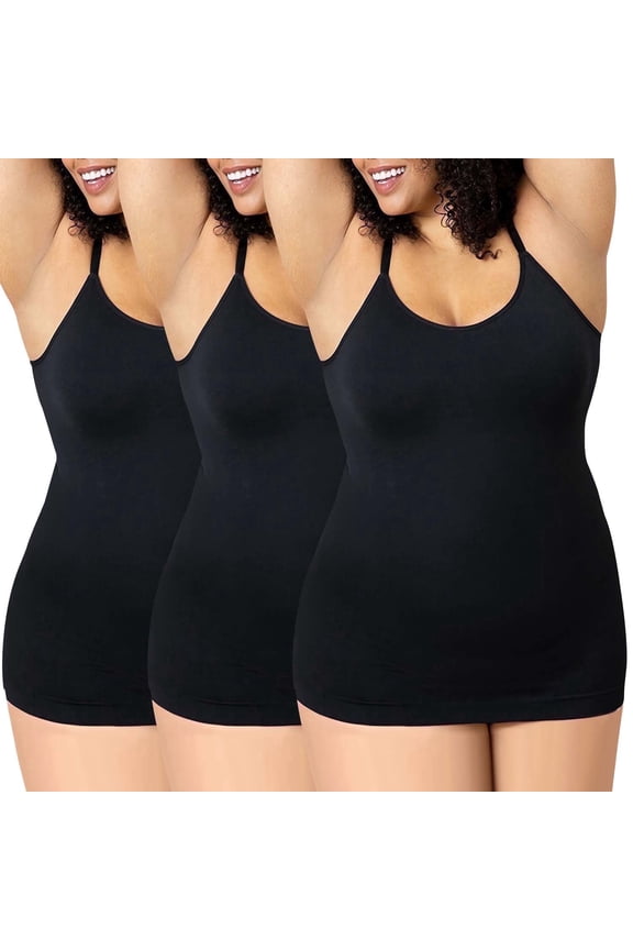 Plus Size Camisole Tops for Women Adjustable Strap Basic Scoop Neck Women's Tanks 3 Pack (Black 4XL)