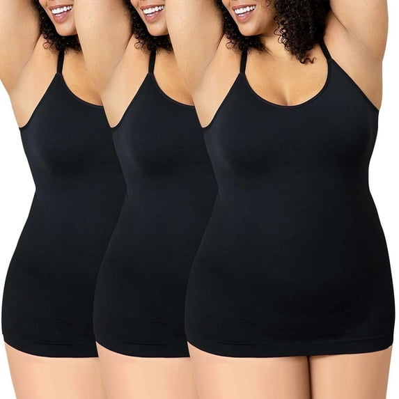 Homlouue Plus Size Camisole Tops for Women Adjustable Strap Basic Scoop Neck Women's Tanks 3 Pack (Black 2XL)