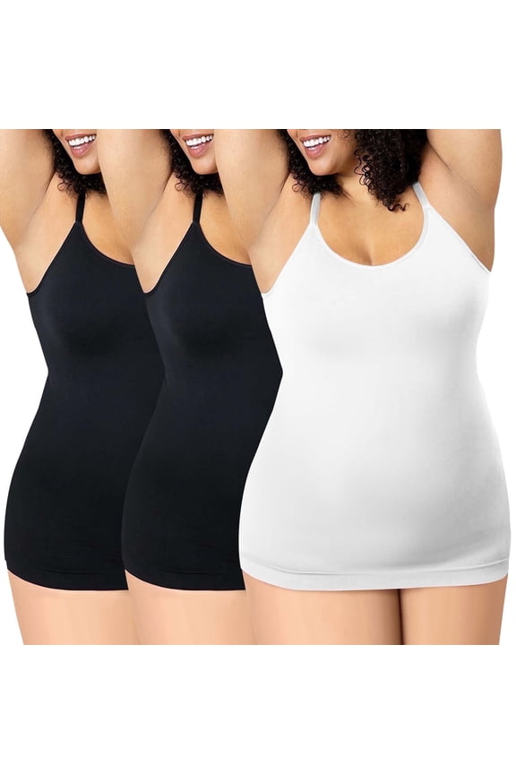 Plus Size Camisole Tops for Women Adjustable Strap Basic Scoop Neck Women's Tanks 3 Pack (Black and White 3XL)
