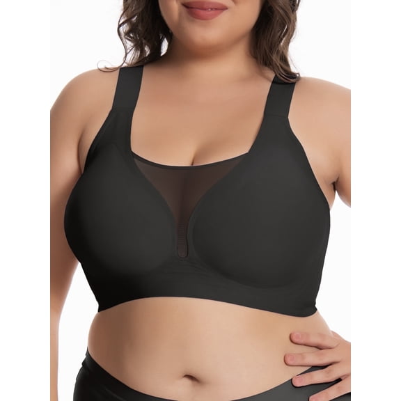 Homlouue Bras for Women Plus Size Push Up Bra Wireless with Support Bras for Women Full Coverage and Lift Deep V Mesh (Black 6XL)
