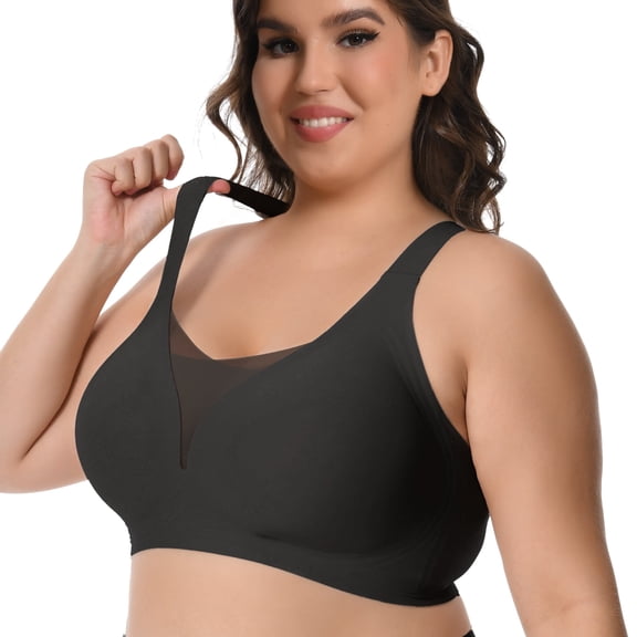 Homlouue Bras for Women Push Up Plus Size Wireless bras Full Coverage Comfortable Deep V Double Mesh Everyday Bra (Black 2XL)