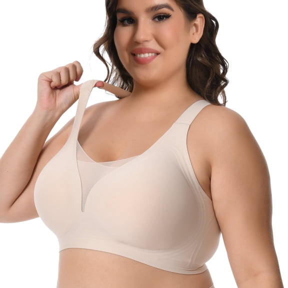 Homlouue Bras for Women Push Up Plus Size Wireless bras Full Coverage Comfortable Deep V Double Mesh Everyday Bra (Nude 2XL)