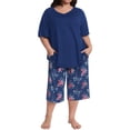thumbnail image 1 of Homlouue Plus Size Womens Pajama Sets,V-Neck Sleepwear Top&Capri Printed Pants with Pockets,2 Piece Womens Lounge Set(4XL,Blue), 1 of 8
