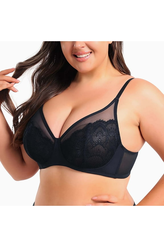 Minimizer Bra Underwire Bras for Women Plus Size Full Coverage Lace Support Bra (Black 40E)