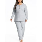 HOMLOUUE Plus Size Lounge Sets for Women 2 Piece,Outfits for Women Solid Color Ribbed Wide Leg Pants and Long Sleeve, Perfect Gift for Family & Friends (Gray 2XL)