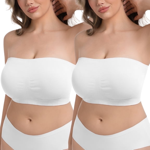 Homlouue Plus Size Strapless Bras for Women,Seamless Non-Slip Comfort Wireless Bandeau Bra,Includes Free Bra Straps(White,4XL,2 Pcs)